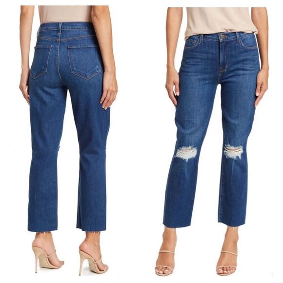 L'AGENCE Sada High Rise Crop Slim Jeans in York Destruct Size 25 - Picture 1 of 12
